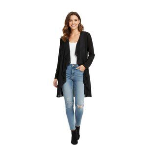 NWT GF Collection Vance Black Long Sheer Cardigan With Pockets